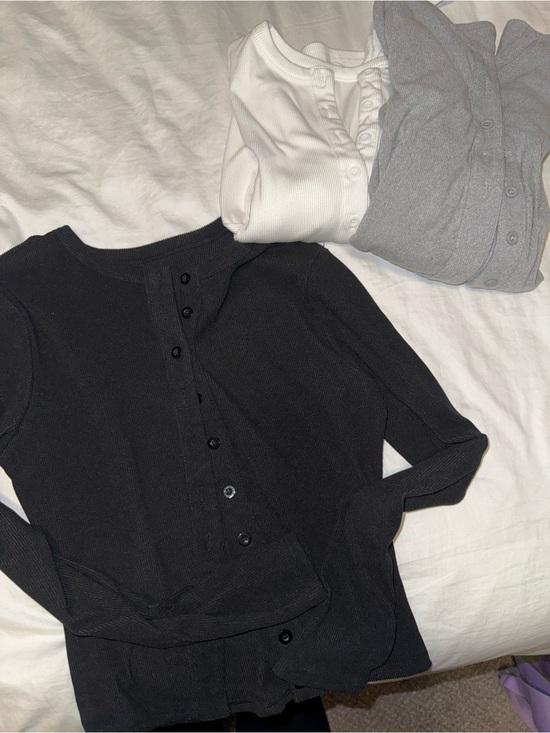 Target Tops - Target Women’s Long Sleeve Button-Front Tops - Black, White, Gray